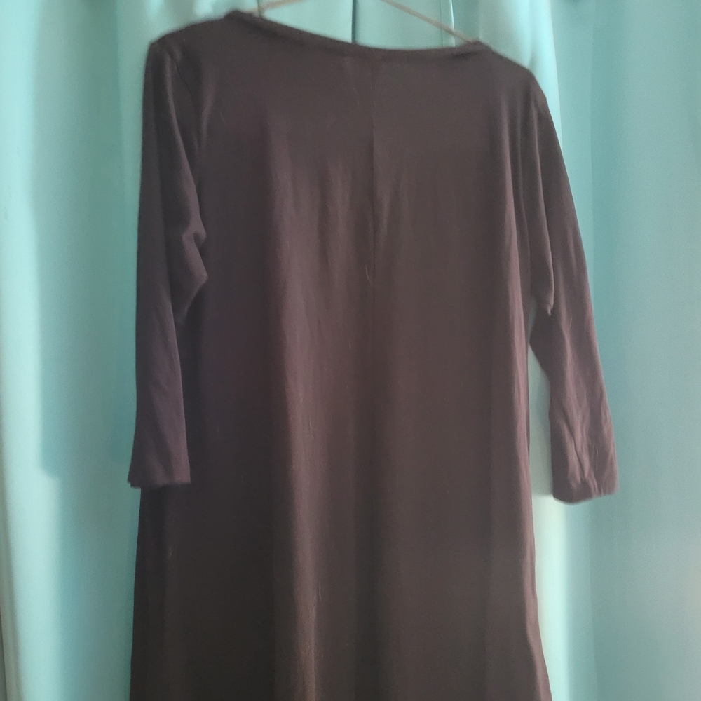 Black 3/4 Sleeve Women's Black Swing Top X-XL Poly Rayon Blend 22" Pit To Pit - Picture 3 of 3